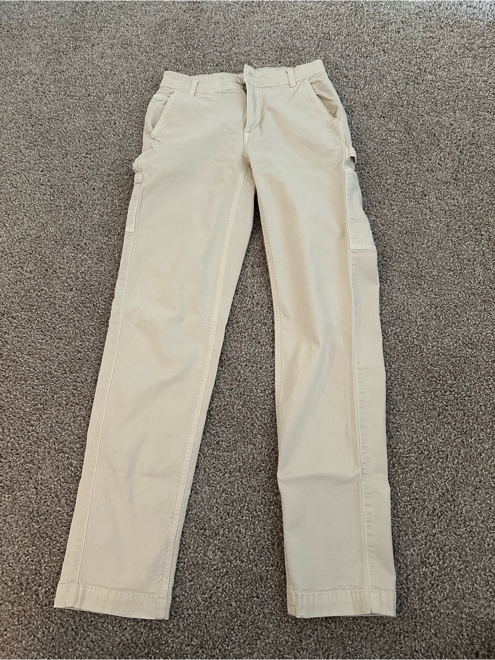 American Eagle Outfitters Cream Straight-Leg Cargo Jeans